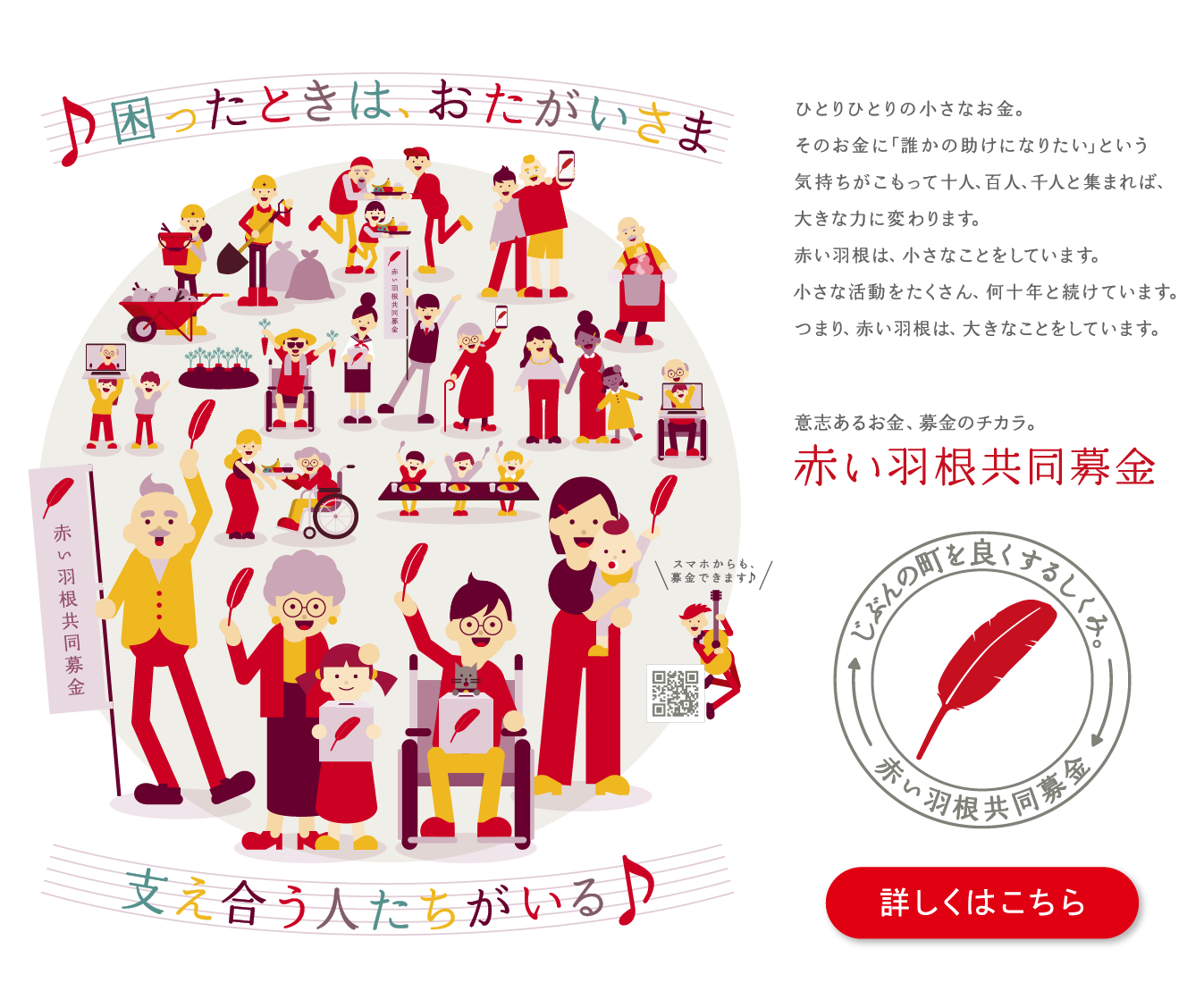 困ったときは、お互いさま　支え合う人たちがいる　赤い羽根共同募金　詳しくはこちら